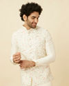 Cream Embroidered Kurta Jacket Set